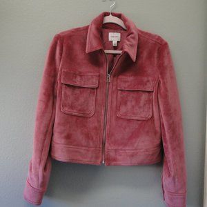 Nine West Pink Velvet Zip-Up Jacket with Pockets and Snap Cuffs, Womens Size M